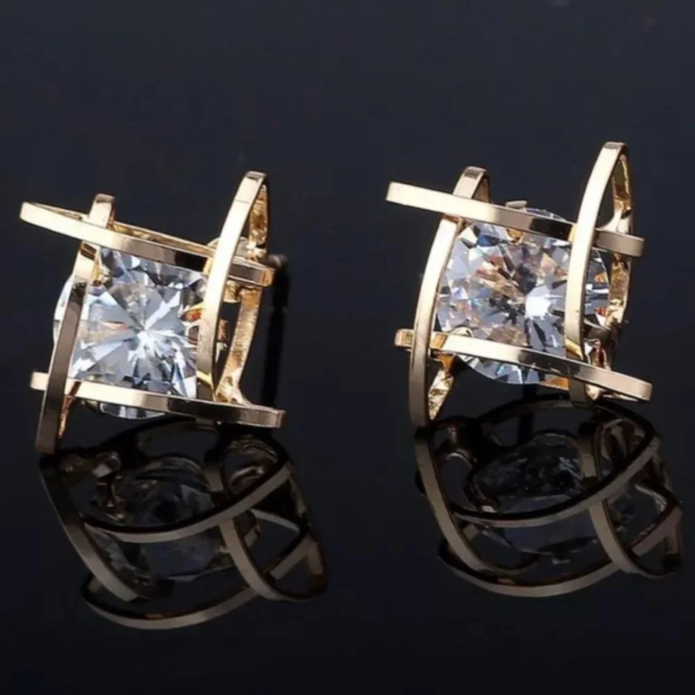 COPY - *NEW Round Solitaire Caged Diamond Stud Earrings